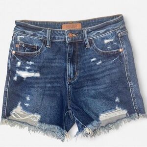 Judy Blue Ripped Dark Blue Denim Cutoff Shorts - Size M